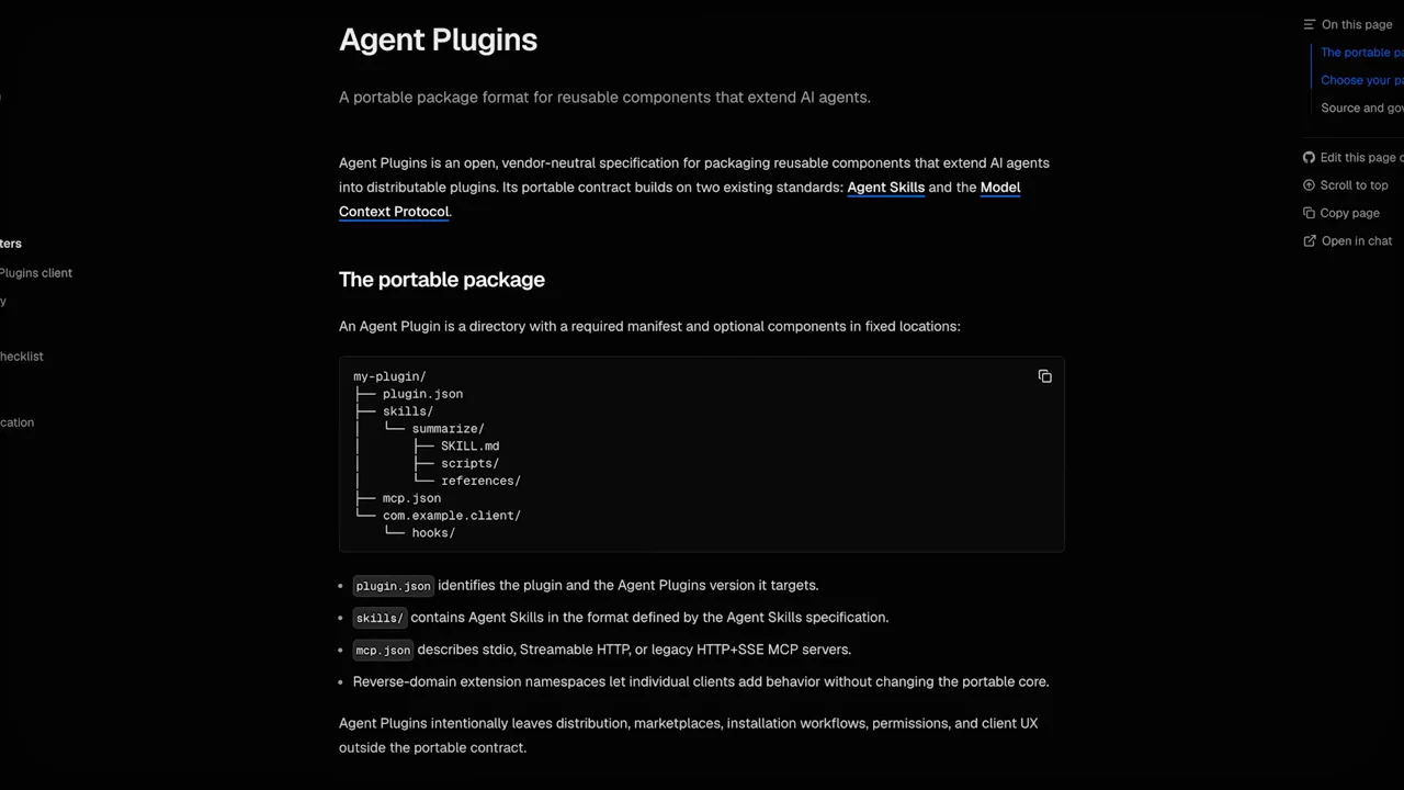 A dark documentation page shows navigation, prose, and a package code example.