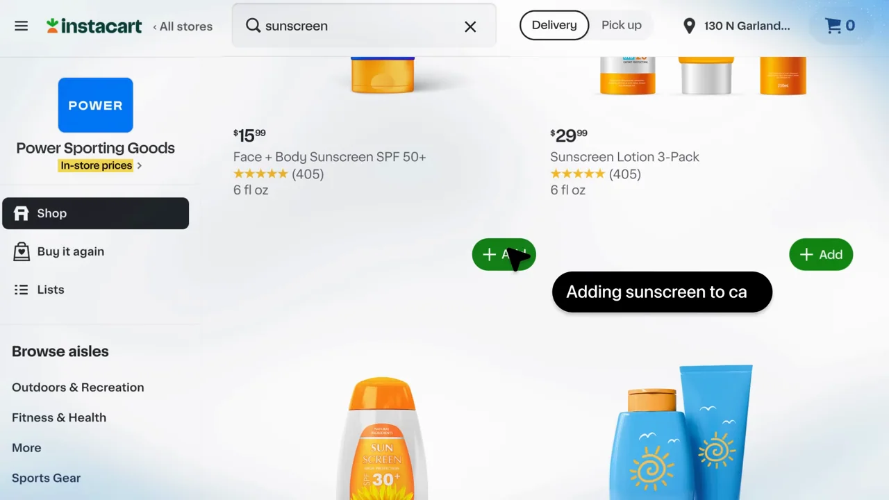 Search and add-to-cart activity is shown on the store page.