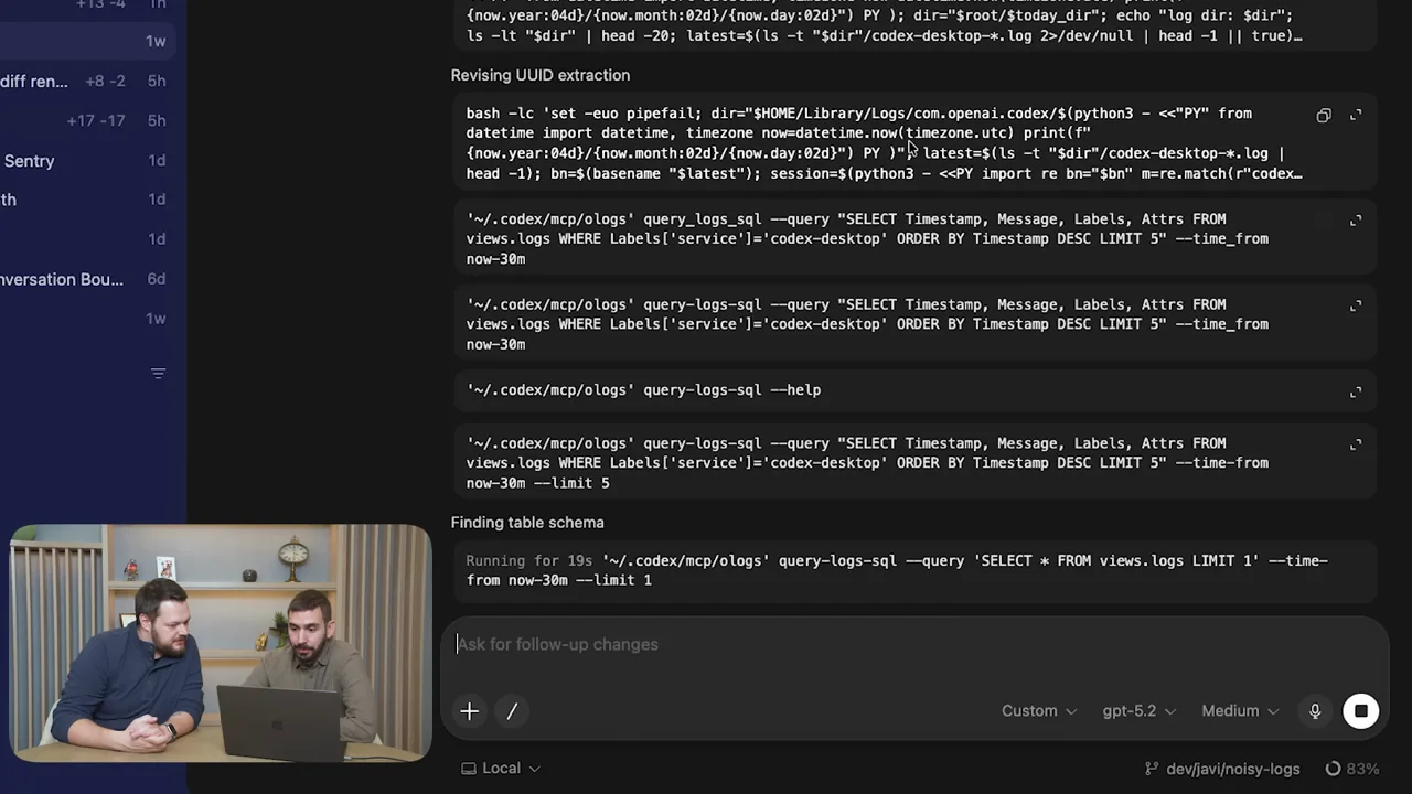 Text and code blocks scroll in the dark workspace.