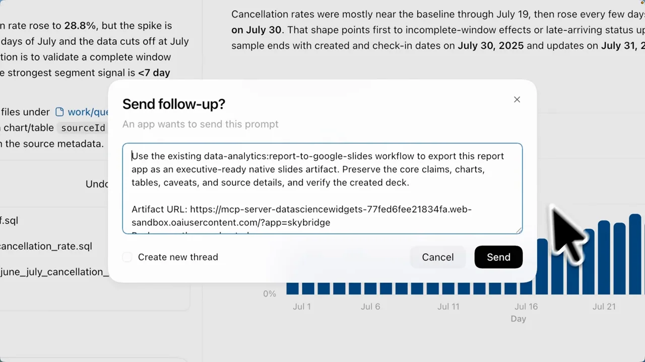 A confirmation dialog contains the export request.