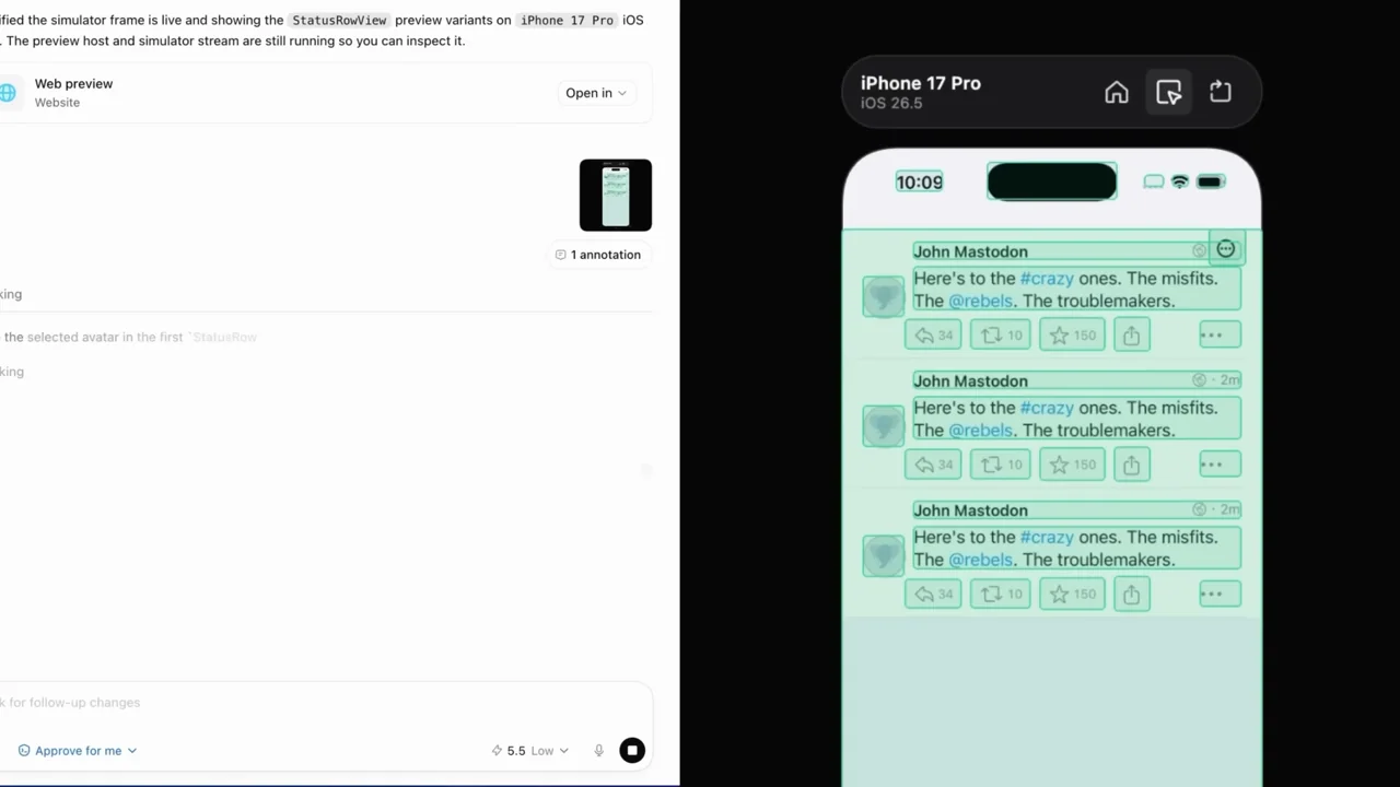 Representative frame from Build and test iOS apps without leaving Codex