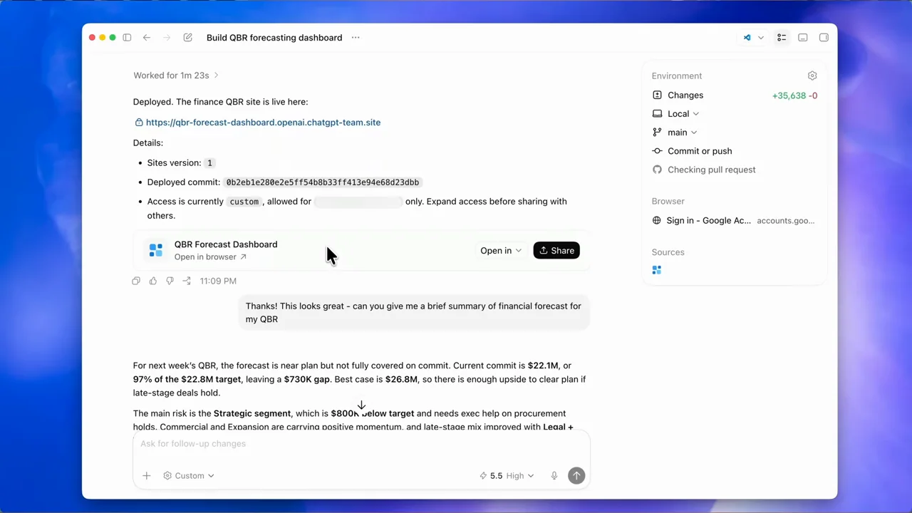 A task response exposes the built site's link.