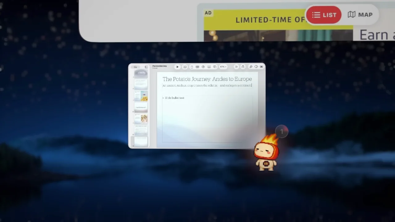 A browser occupies the foreground while the slide preview remains below.