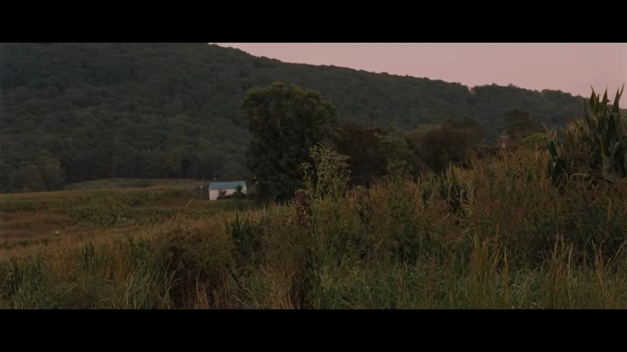 A green roadside landscape establishes the journey.