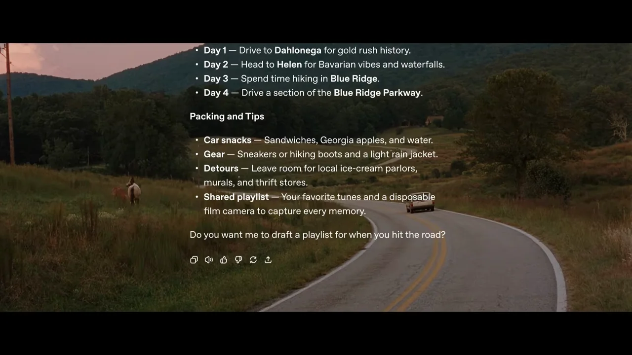 Representative frame from Road Trip with ChatGPT