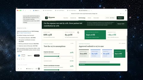 Source frame at 60.500s. Four-part board page, dark-green cover, two assumption sliders.