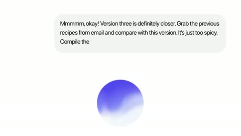 Source frame at 15.500s. Request bubble above purple voice orb.