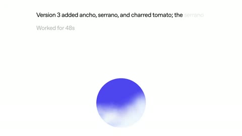 Source frame at 30.500s. Response text above orb; blue closing lettering.
